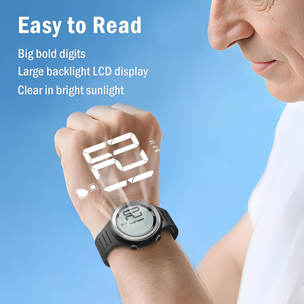 Monitor de frecuencia cardíaca y correa de pecho, monitor de frecuencia cardíaca de ejercicio, reloj deportivo con HRM, impermeable, cronómetro, timbre por hora T007