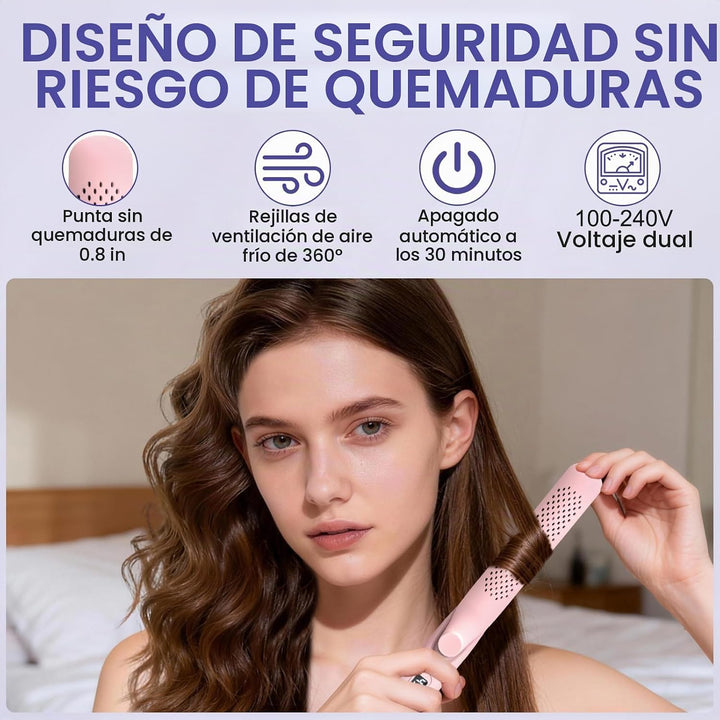 Plancha de pelo 2 en 1, rizador de flujo de aire frío de 360°, riza...