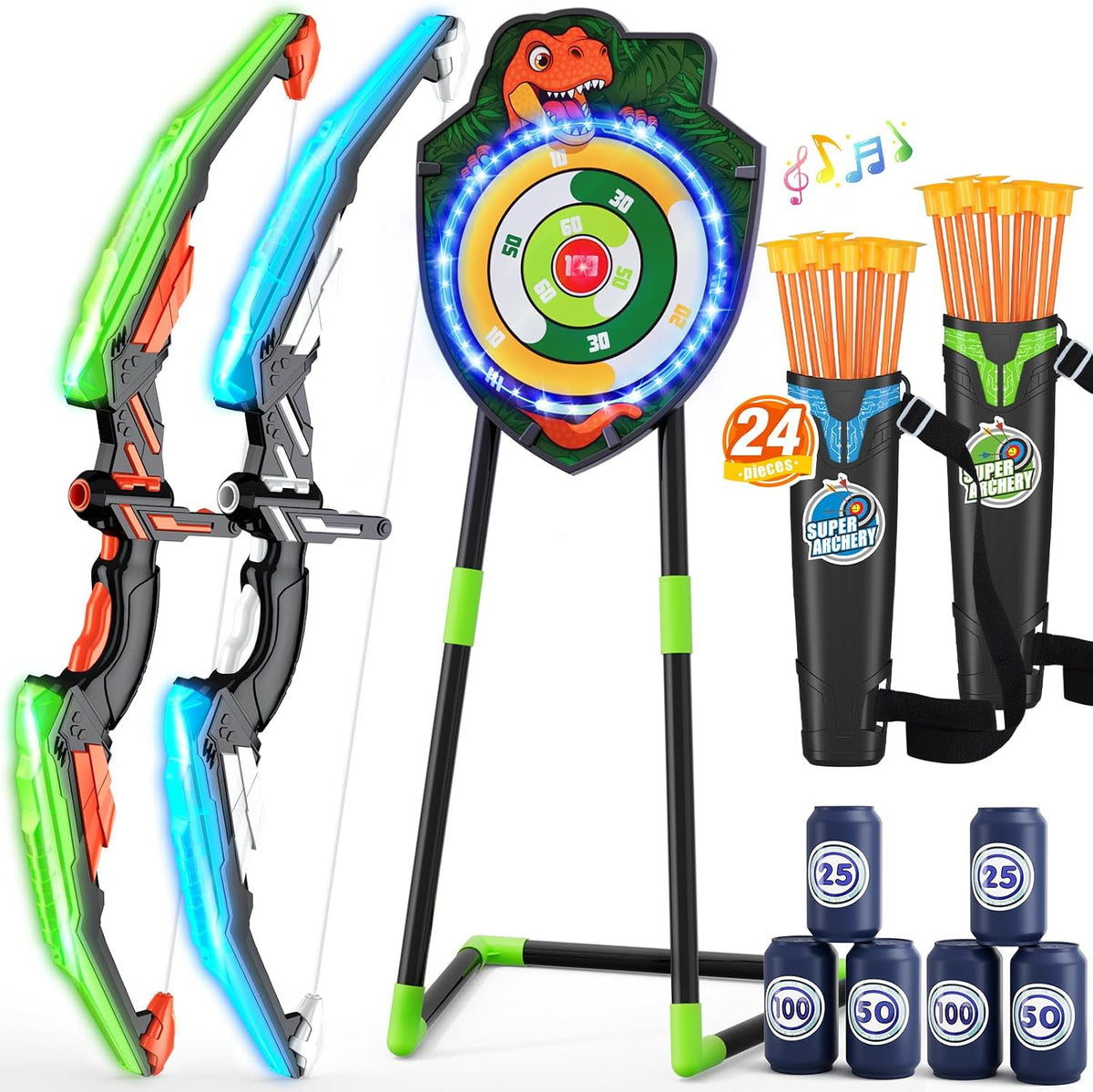 Bow y Arrow para Kids, LED Light Up Archery Set, Indoor Outdoor Sport Gifts para Boys Girls Ages 4-12