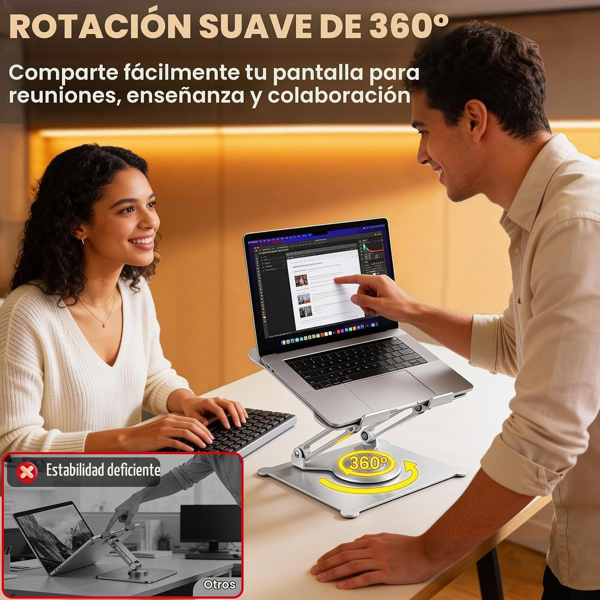 Urmust Soporte giratorio para laptop de 360° para escritorio, eleva...