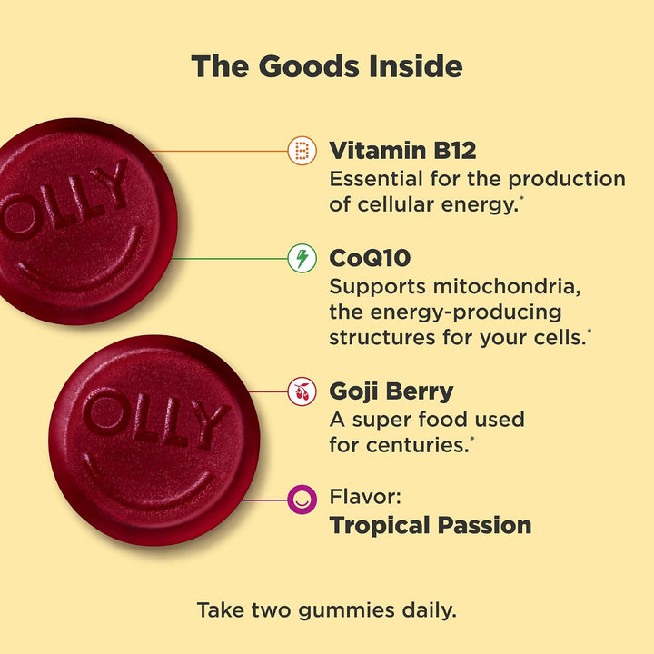 OLLY Daily Energy - Gomitas sin cafeína, vitamina B12, CoQ10, bayas...