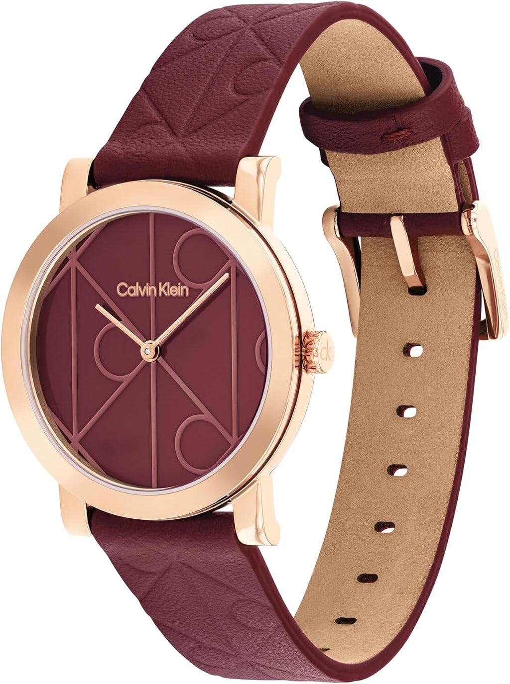 Calvin Klein Reloj de piel con monograma CK para mujer, caja de 1.260 in - Esfera icónica estampada, estilo minimalista atemporal - Regalo para ella