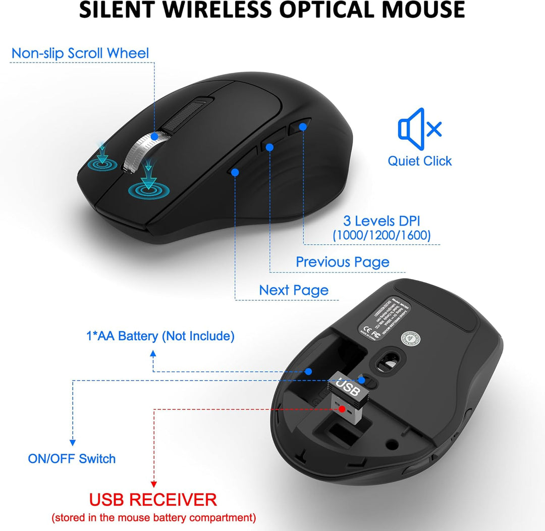 Combo de teclado y ratón inalámbricos de tamaño completo, teclado i...