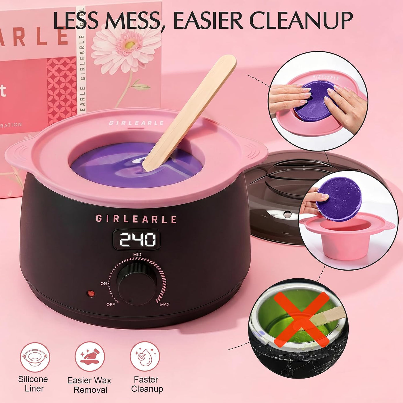GIRLEARLE Kit de depilación digital negro y rosa para mujeres y hom...