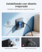 Anker Nano 70W Max Cargador Rápido de 3 Puertos USB-C, cargador tipo C de carga