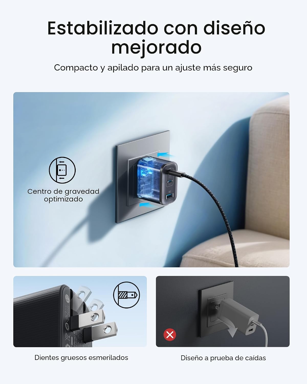 Anker Nano 70W Max Cargador Rápido de 3 Puertos USB-C, cargador tipo C de carga