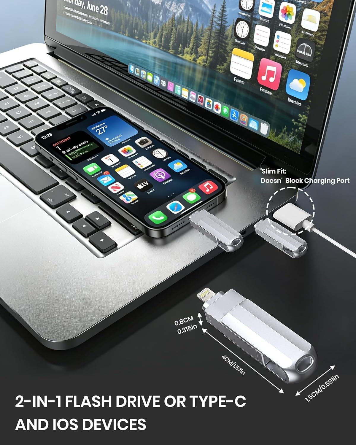 Unidad flash de 128 GB para iPhone\/iPad, USB-C Photo Stick con ada...