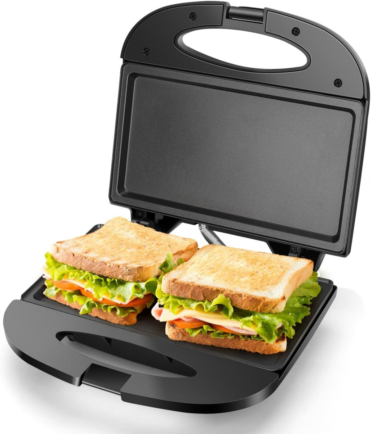 Aigostar Tostadora de Sándwich con Superficie de Parrilla Profunda Antiadherente para Huevo, Jamón, Bistecs Parrilla Eléctrica Compacta Negra, Certificado ETL, Roy