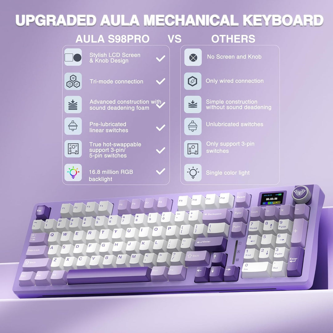 AULA Teclado mecánico inalámbrico S98 Pro con pantalla y perilla, t...