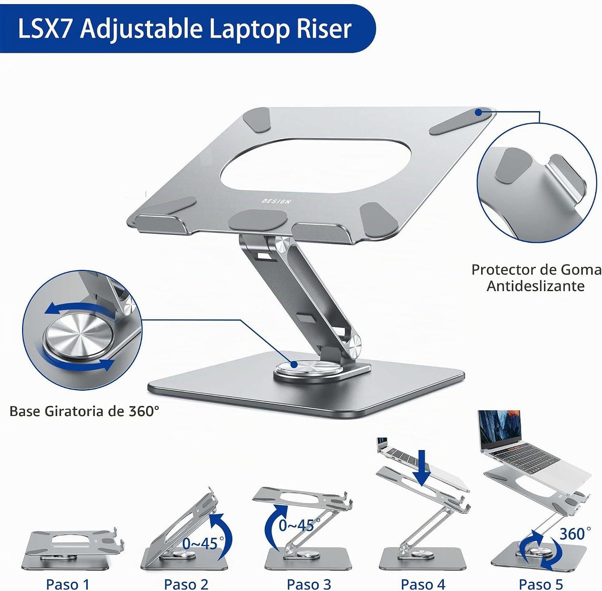 BESIGN LSX7 - Soporte para laptop con base giratoria de 360°, sopor...