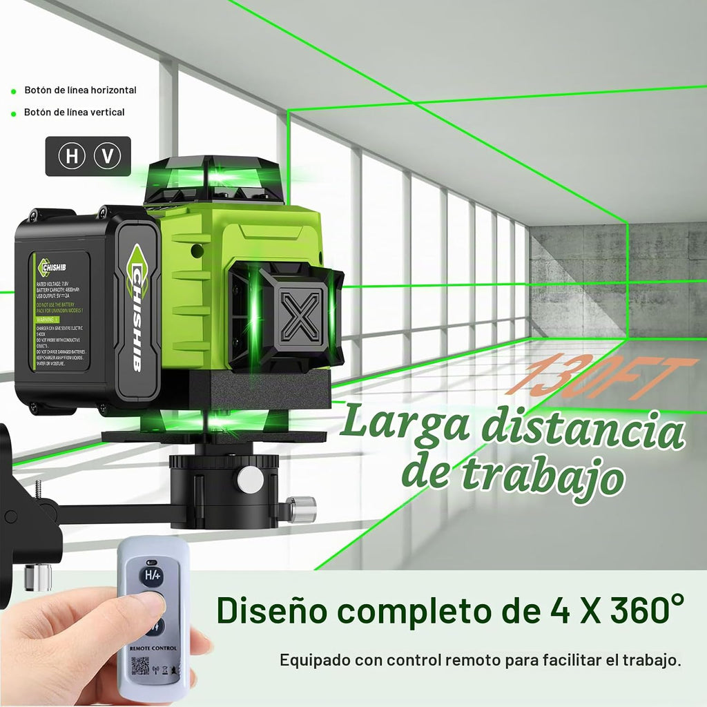 WEIDDW Nivel láser 360 ° Línea cruzada verde herramienta de medición láser autonivelante