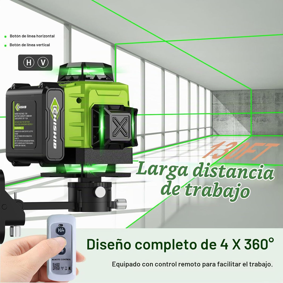 WEIDDW Nivel láser 360 ° Línea cruzada verde herramienta de medición láser autonivelante