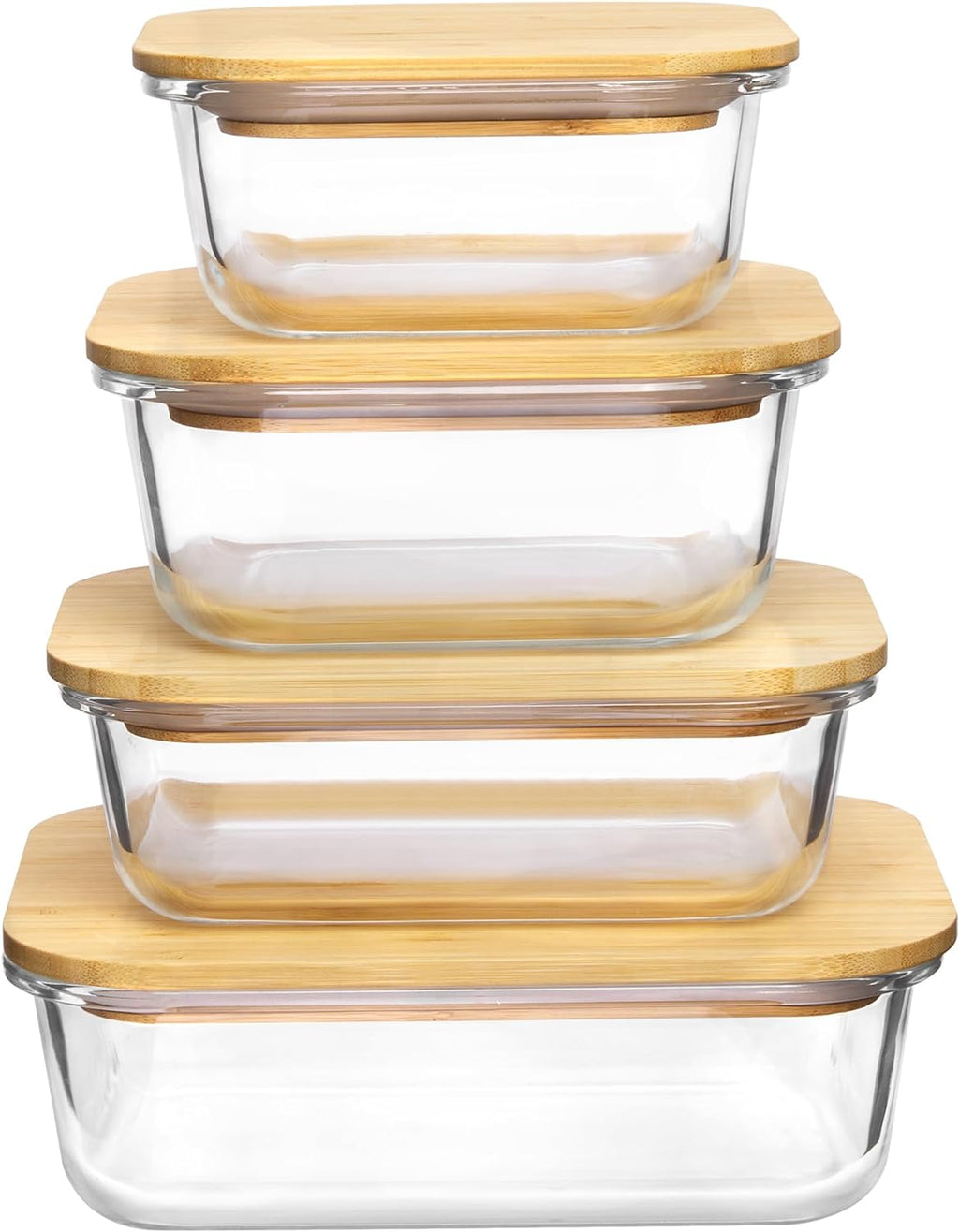 Vtopmart Recipientes de vidrio para almacenamiento de alimentos con tapas de bambú, paquete de 4 recipientes de vidrio para preparación de comidas, seguros para microondas, horno, congelador y