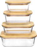 Vtopmart Recipientes de vidrio para almacenamiento de alimentos con tapas de bambú, paquete de 4 recipientes de vidrio para preparación de comidas, seguros para microondas, horno, congelador y