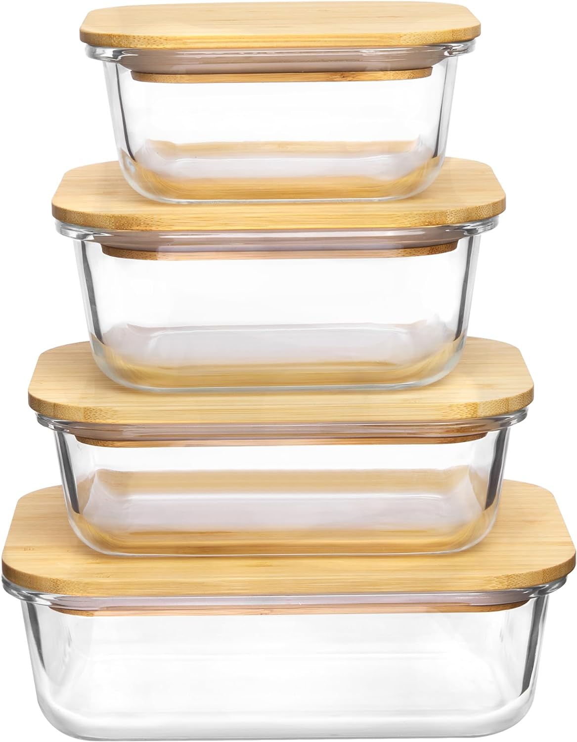 Vtopmart Recipientes de vidrio para almacenamiento de alimentos con tapas de bambú, paquete de 4 recipientes de vidrio para preparación de comidas, seguros para microondas, horno, congelador y