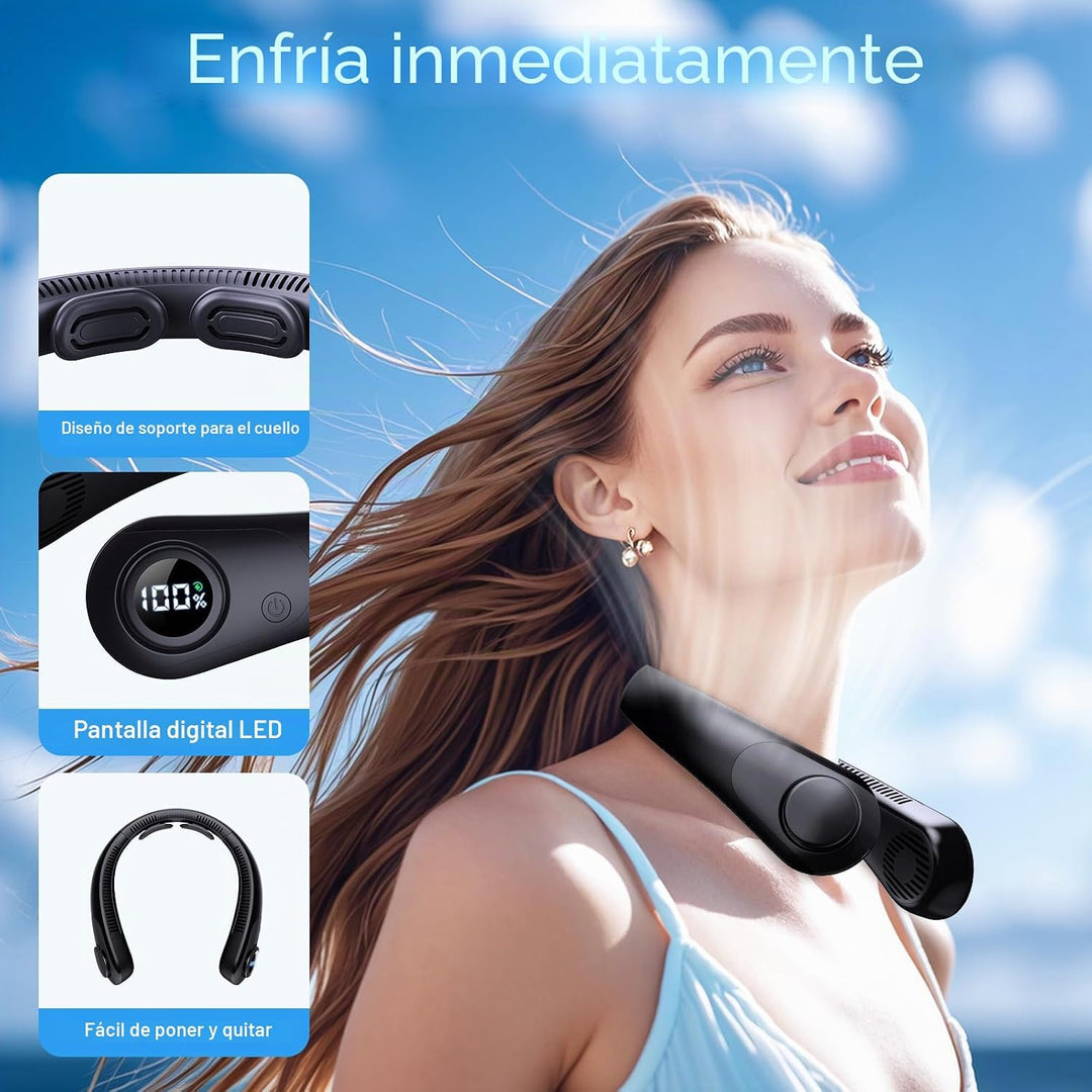 Ventilador de cuello portátil que sopla aire frío, pantalla LED, ve...