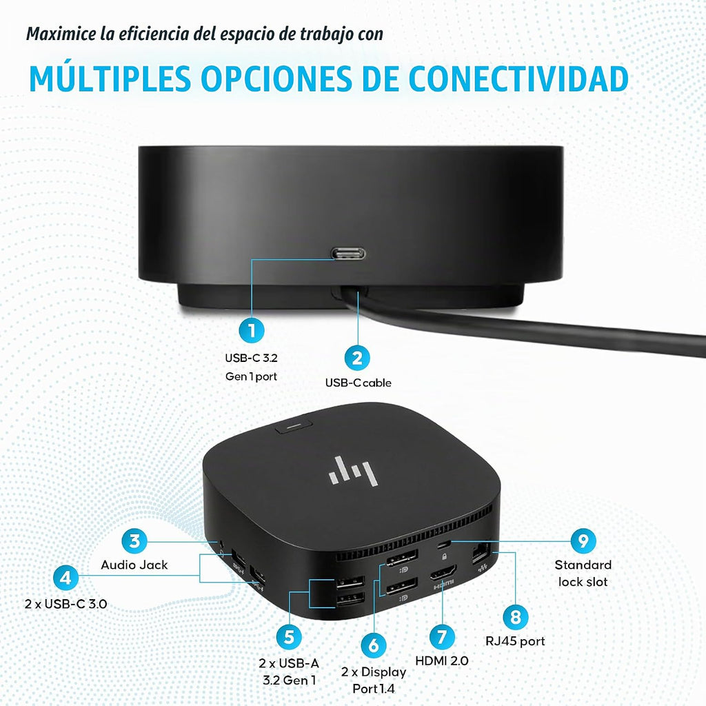 Estación de acoplamiento HP para portátil con monitor dual y carga - 5TW10AA / 5TW10UT / 5TW10AA#ABB USB-C G5 con 120W + cable HDMI + cable DisplayPort (Renovado)