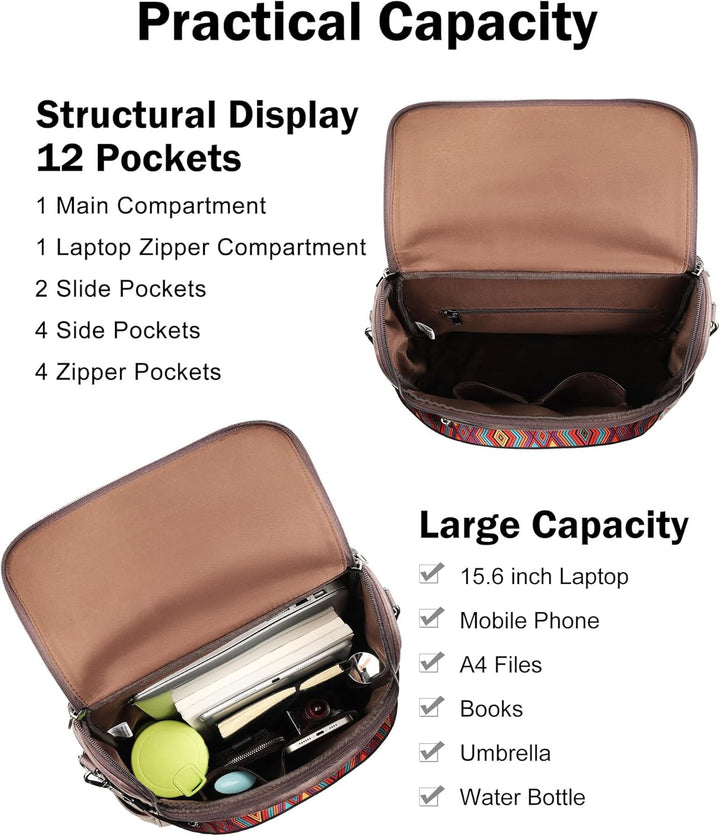 FADEON Mochila para computadora portátil para mujer, mochila de via...