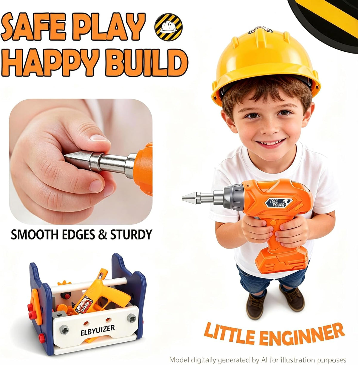 Juego de herramientas para niños con taladro de juguete y casco de seguridad, banco de trabajo para niños, kit de herramientas de construcción de juego de simulación, juguetes de