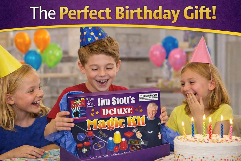 Kit mágico de lujo para niños de 5 a 12 años – Juego mágico de lujo para principiantes con trucos fáciles, instrucciones paso a paso y accesorios clásicos | Regalo divertido para niños y niñas | Jim