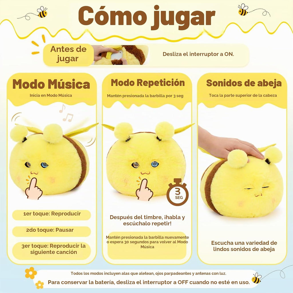 Juguete de peluche de abeja, juguete musical electrónico interactivo