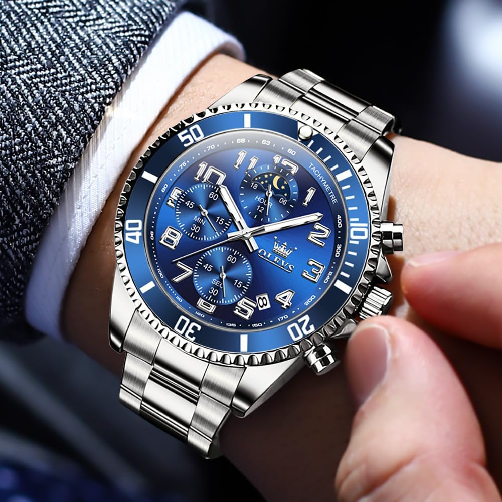 OLEVS Relojes para hombre, de cara grande, de acero inoxidable, resistente al agua, con fecha, analógicos, de cuarzo, modernos, de negocios, relojes de pulsera para hombre