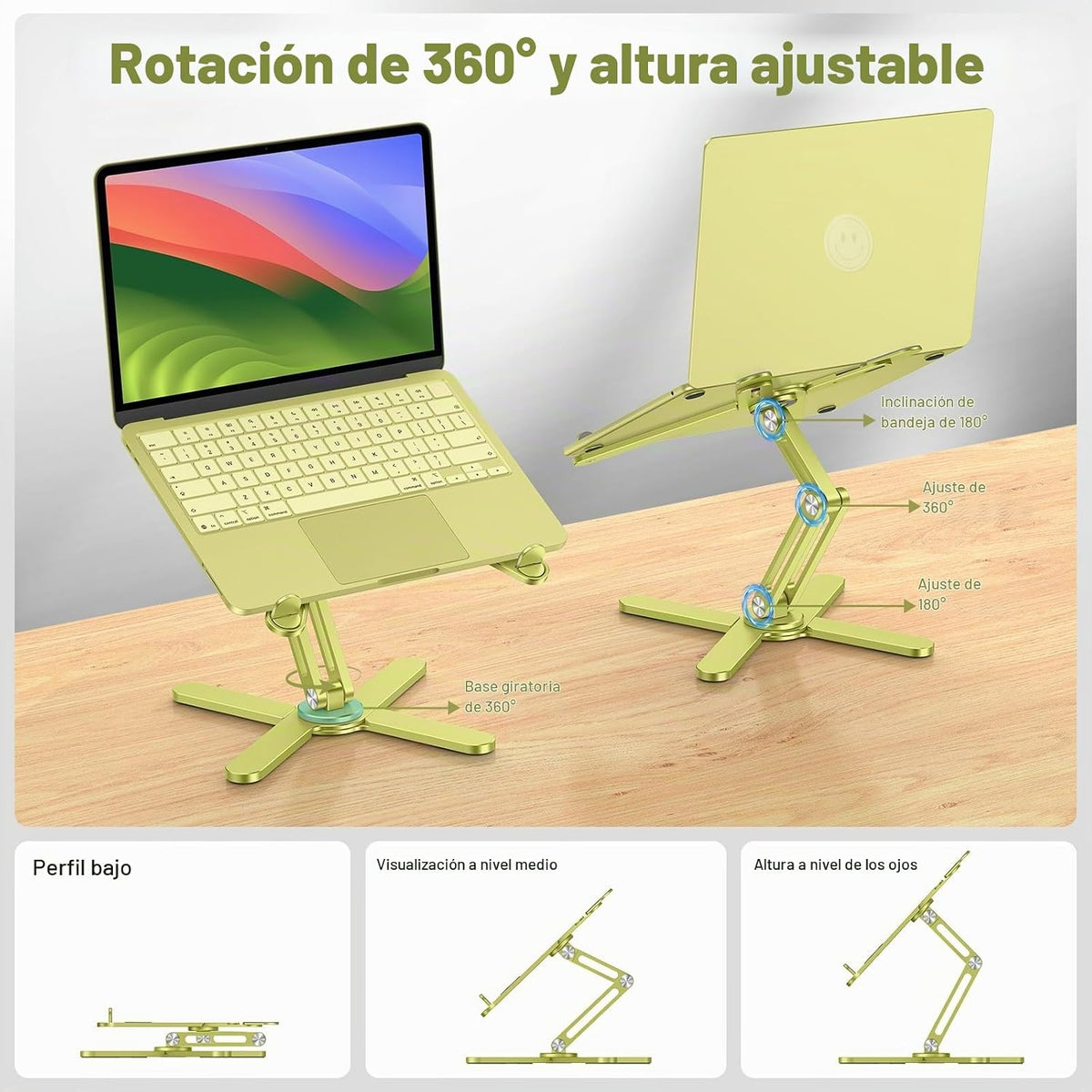 OMOTON Soporte elevador giratorio de 360° para computadora portátil...