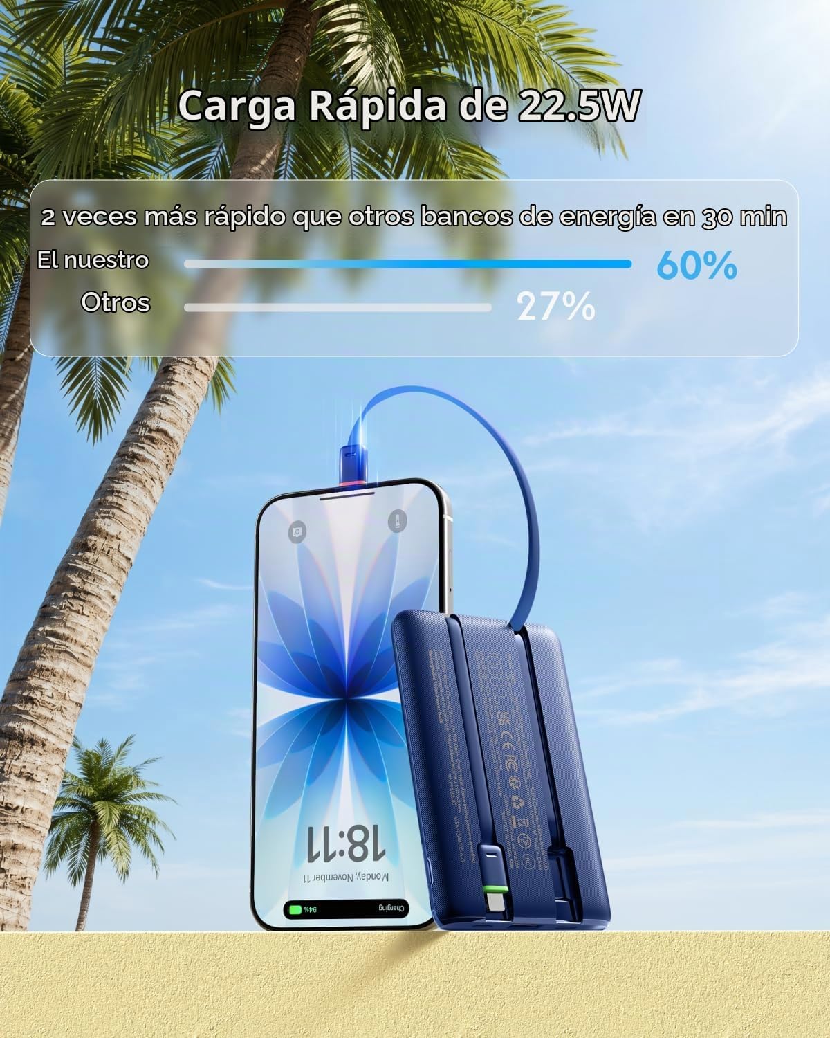 VEGER Cargador portátil de carga rápida de 22.5 W, banco de energía...