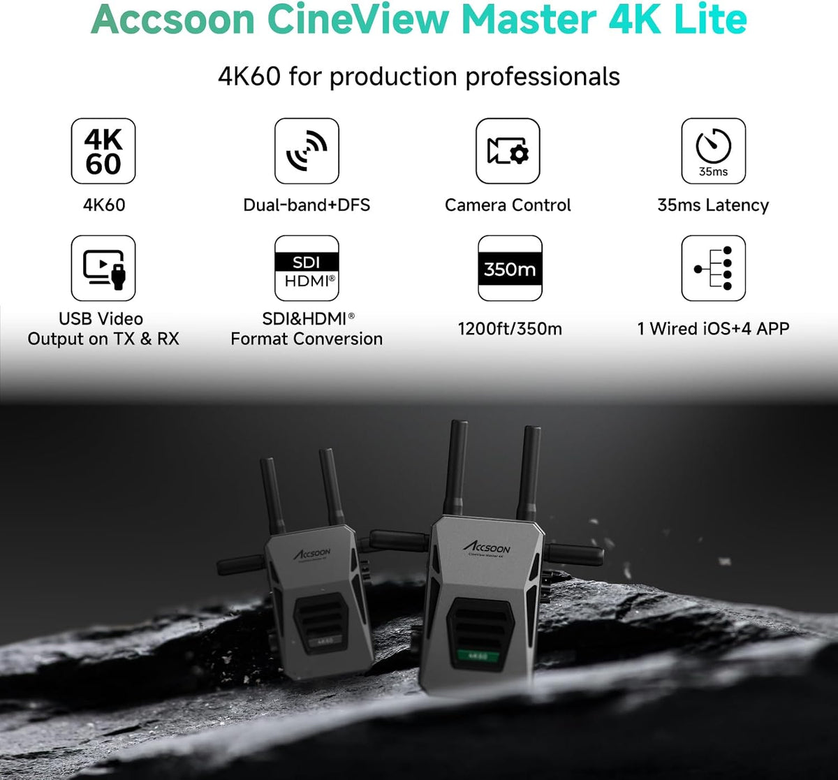 Accsoon Receptor transmisor de vídeo inalámbrico 4K Lite HDMI/SDI para