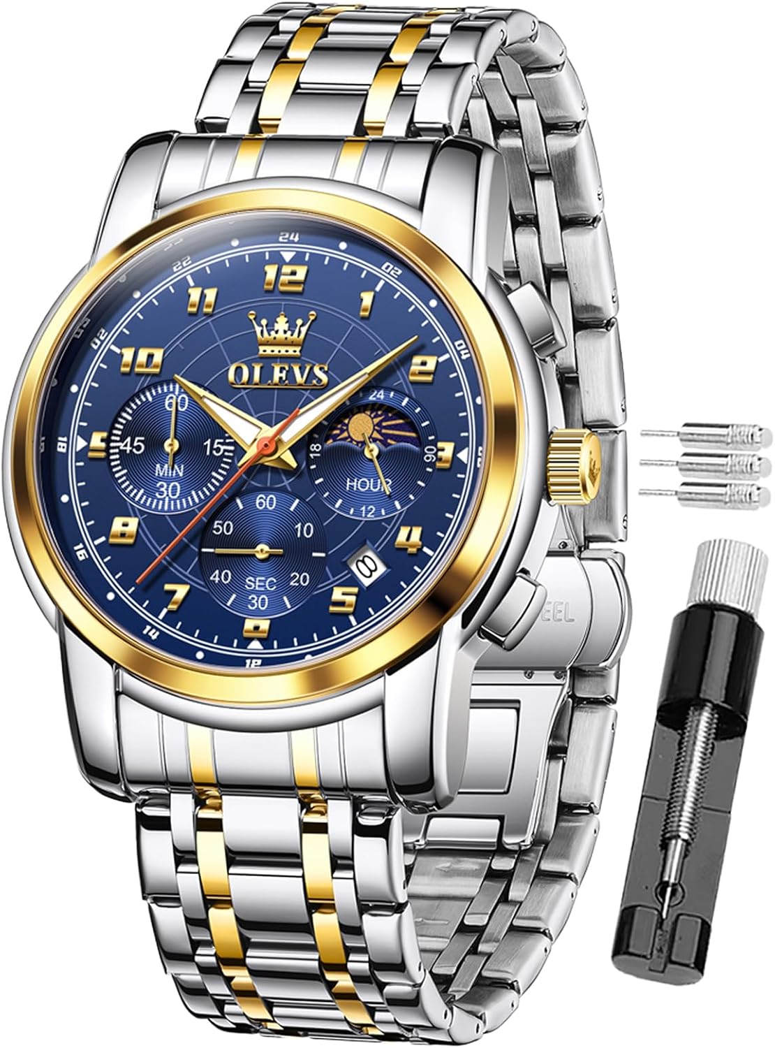 Reloj OLEVS para Hombre Original Analógico de Cuarzo Negocios Reloj de Pulsera de Lujo para Hombre Impermeable Acero Inoxidable Fecha Moda Vestir Casual Estilizado Cronógrafo Diseño reloj para Hombre