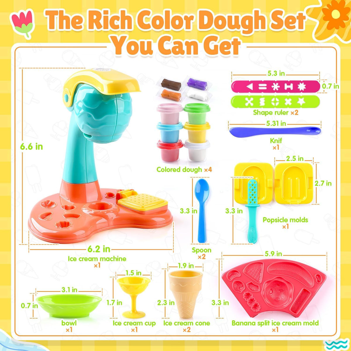 PLAY Juego de Masa de Arcilla con Máquina para Hacer Helados/Máquina para Hacer Fideos/Molde para Helado Banana Split Creaciones de Cocina Artes y Manualidades Juguetes de Comida de Juego Kit de