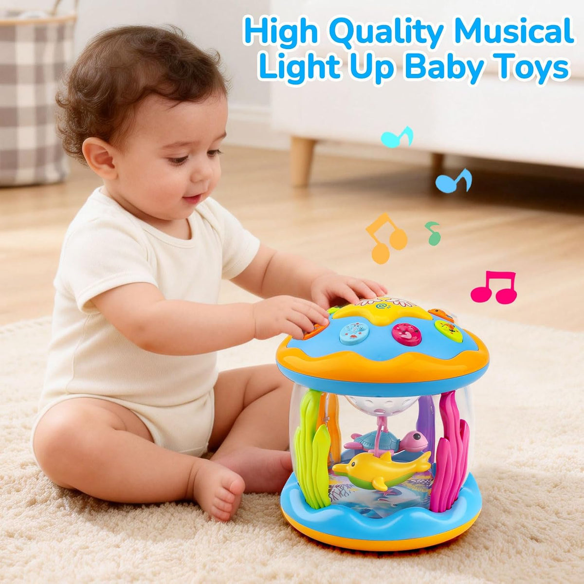Juguetes para bebés y niños, proyector musical giratorio con luz boca abajo, juguetes para bebés, acuarios, juguetes para gatear, recién nacidos, niños y niñas, regalos de cumpleaños