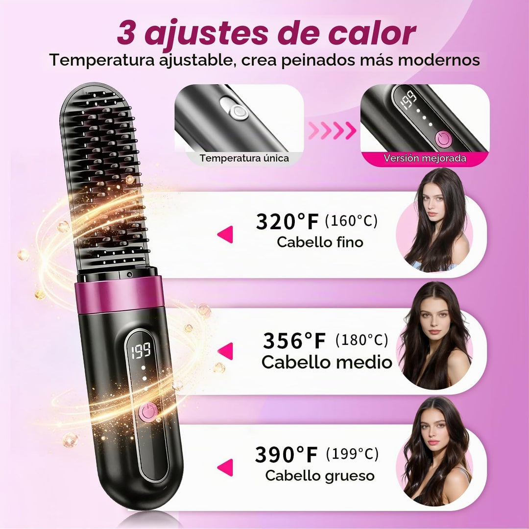 Go Brush Pro, cepillo alisador de pelo inalámbrico, 984.3 ft iónico...