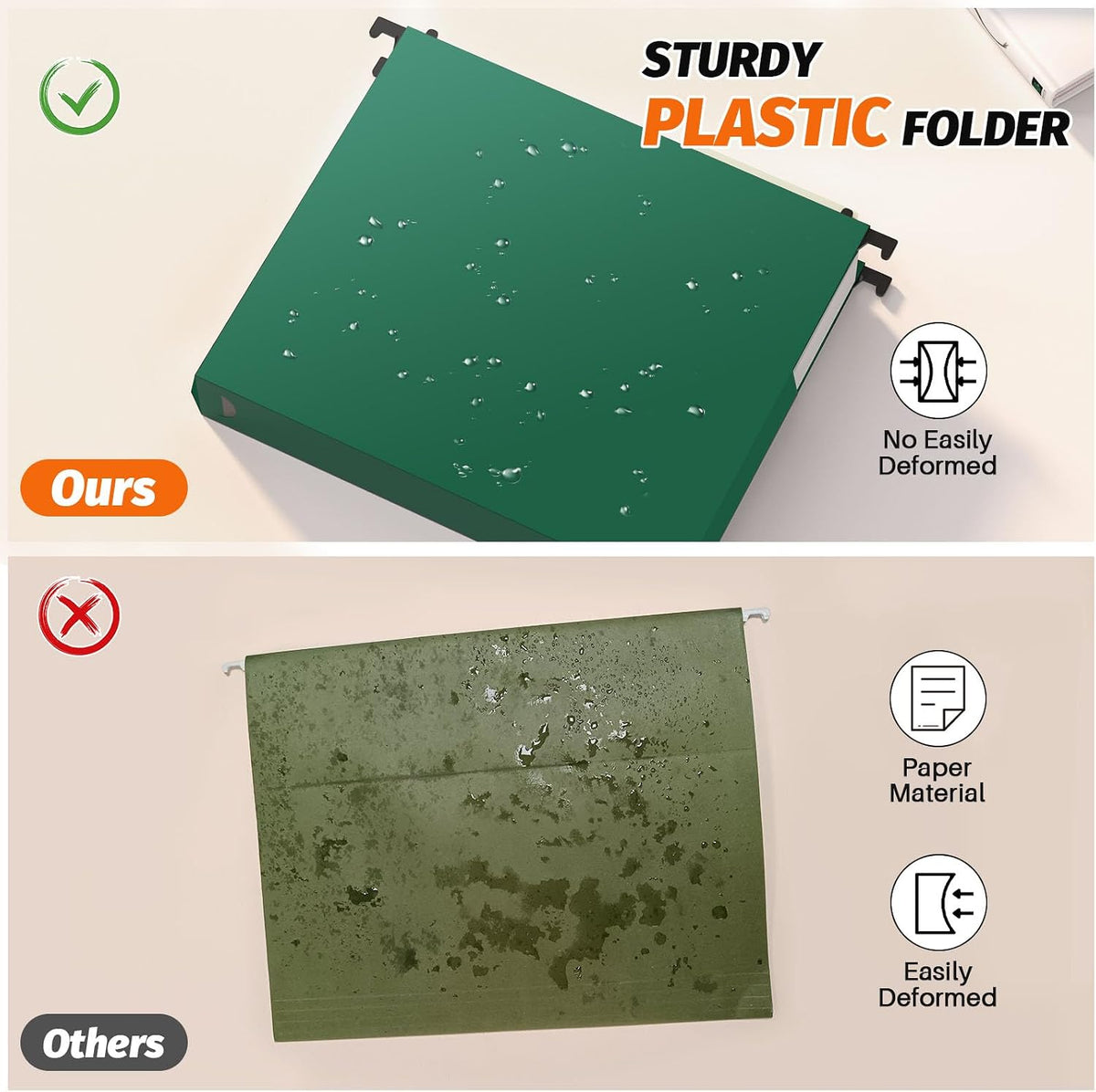 Carpetas colgantes de plástico de capacidad adicional, paquete de 12 carpetas colgantes expandibles reforzadas, tamaño carta, bolsillo de acordeón, expansión resistente de 2 pulgadas