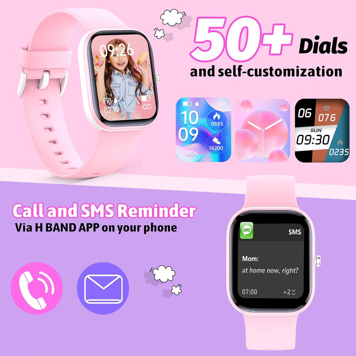 Nyonio Reloj para niños con rastreador de fitness, sin necesidad de teléfono/APP, 19 modos deportivos, esfera DIY de 1.5", impermeable IP68, monitor de sueño, podómetros, frecuencia cardíaca, gran