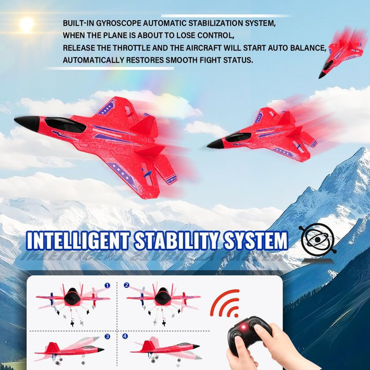 Avión RC Rojo F-22 Raptor para Niños, Vehículo de Juguete RC Mejora...