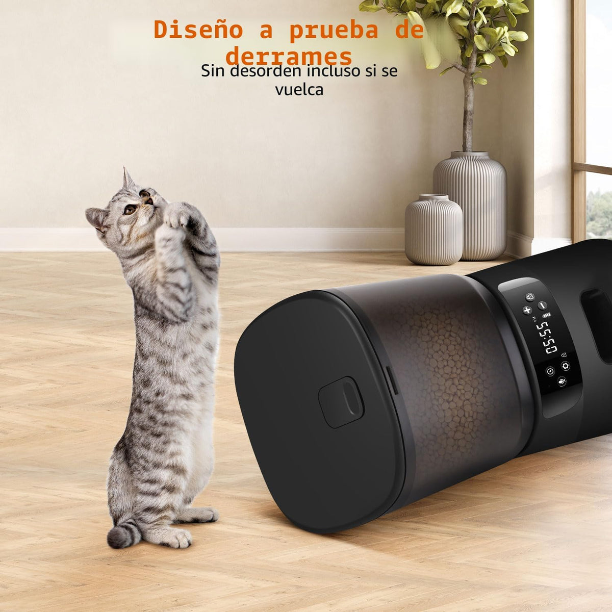 Comederos automáticos para gatos para dos gatos, dispensador automático doble de comida para gatos de 5 litros/20 tazas con 2 cuencos inoxidables, ajuste de temporizador, 20 porciones, 6 comidas por