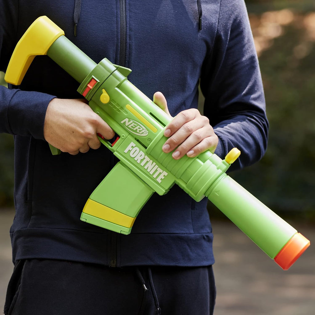 Nerf Fortnite SMG-Zesty Blaster, 10 Dardos Nerf Elite, Cargador de 10 Dardos, Culata y Cañón Removibles, Regalos Fortnite para Boys & Girls
