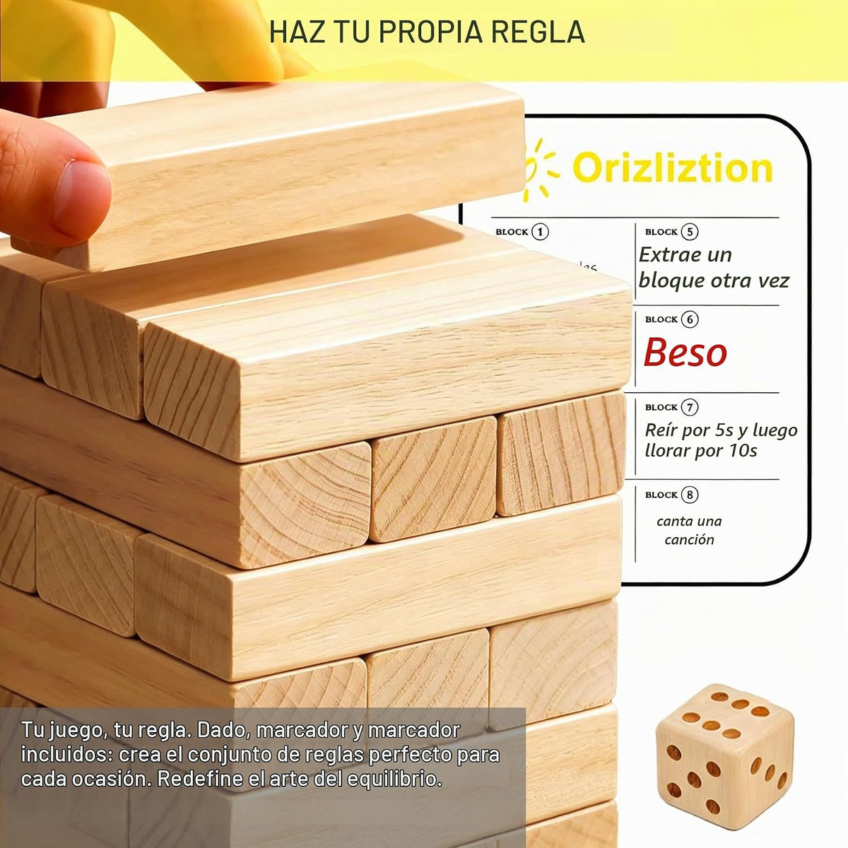 Tumbling Tower - Juego de 60 piezas de madera para patio familiar de hasta 3.2 pies