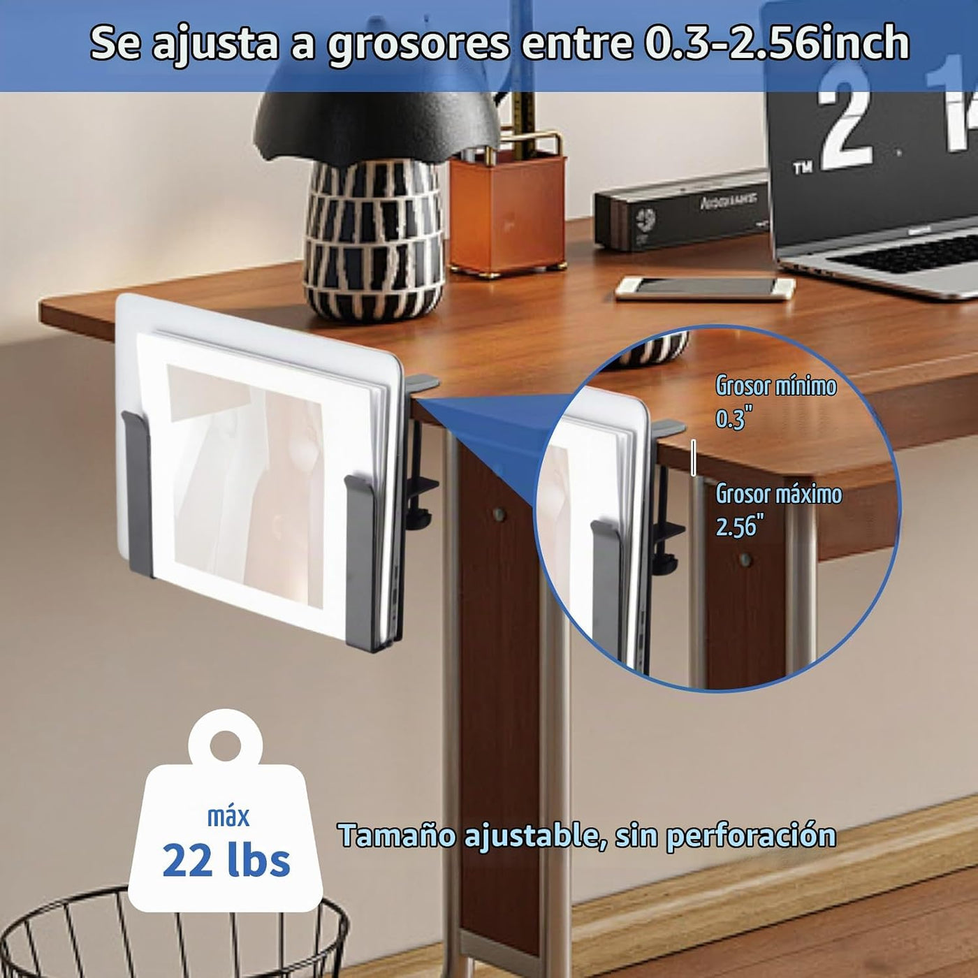 LUKETURE Soporte lateral ajustable para laptop, soporte para portát...