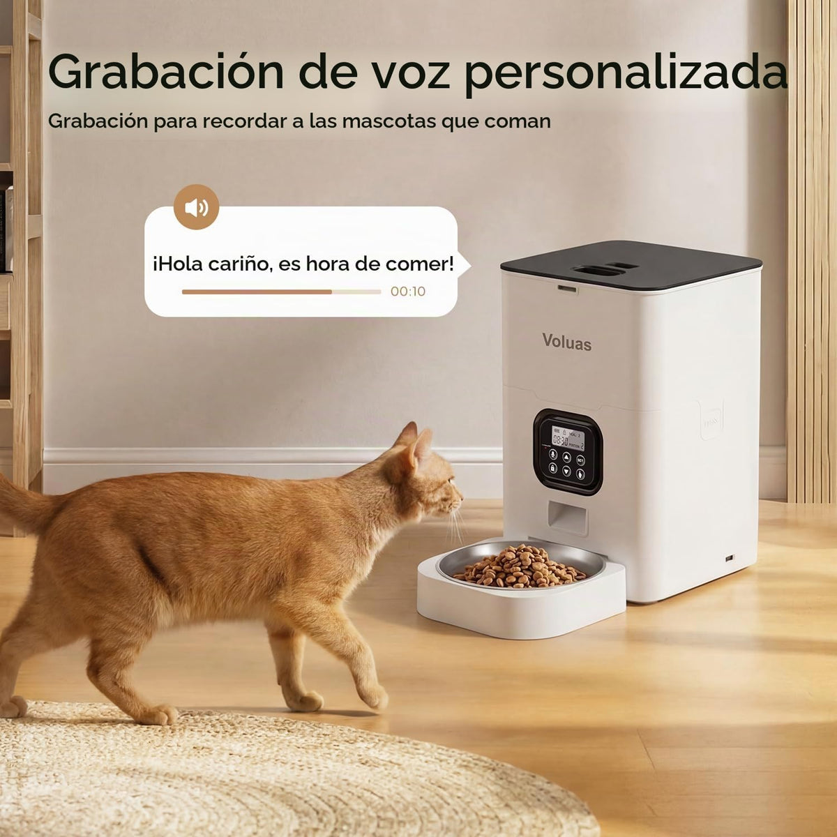 VOLUAS - Comedero automático para gatos, dispensador de alimentos secos con temporizador de 4 litros para gatos y perros
