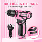Taladro inalámbrico: juego de taladro eléctrico DEKOPRO de 12 V con taladros eléctricos rosa de 800 RPM con caja de regalo, juego de taladro rosa para mujer