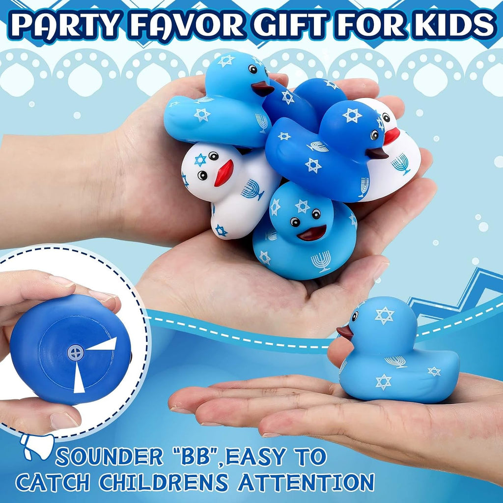 Arrowbash 24 piezas de pato de goma de Hanukkah pequeño flotador de goma para Hanukkah fiesta de Acción de Gracias favor piscina, pato, tina de pato, bolsa de piscina, relleno de hexágrama, menorá