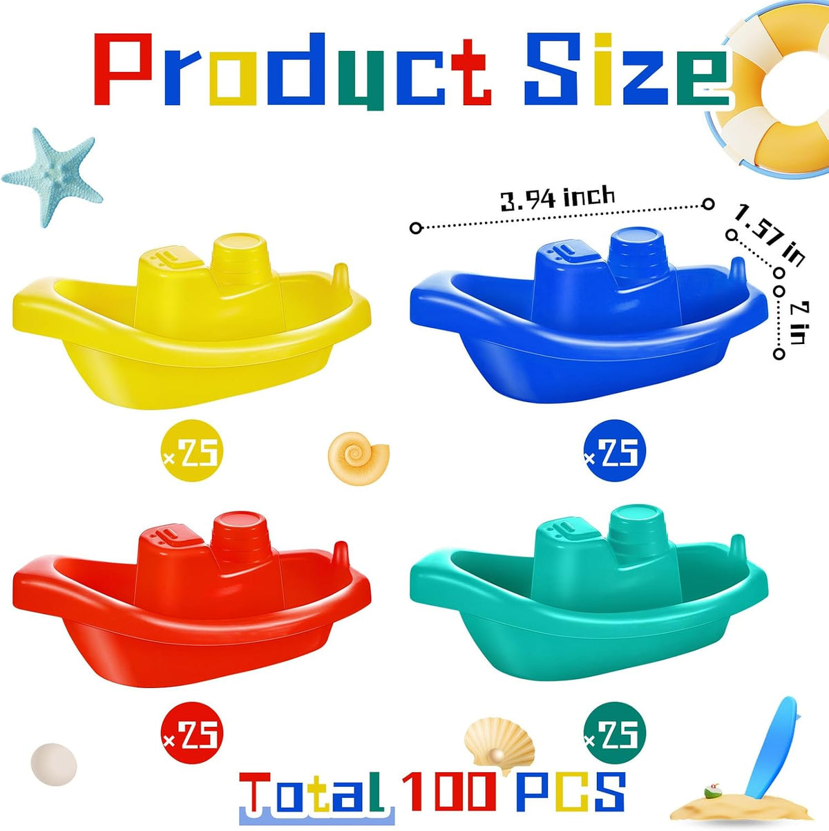 Woanger 100 juguetes de baño de barco pequeño, apilables, flotantes, juguetes de plástico para bebés y niños pequeños, piscina de verano y fiesta de bañera, vibrantes, 4 colores (colorido)