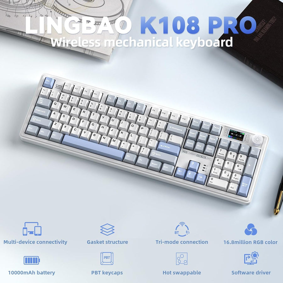 CORBOBO LINGBAO K108 Pro Teclado mecánico inalámbrico con pantalla...
