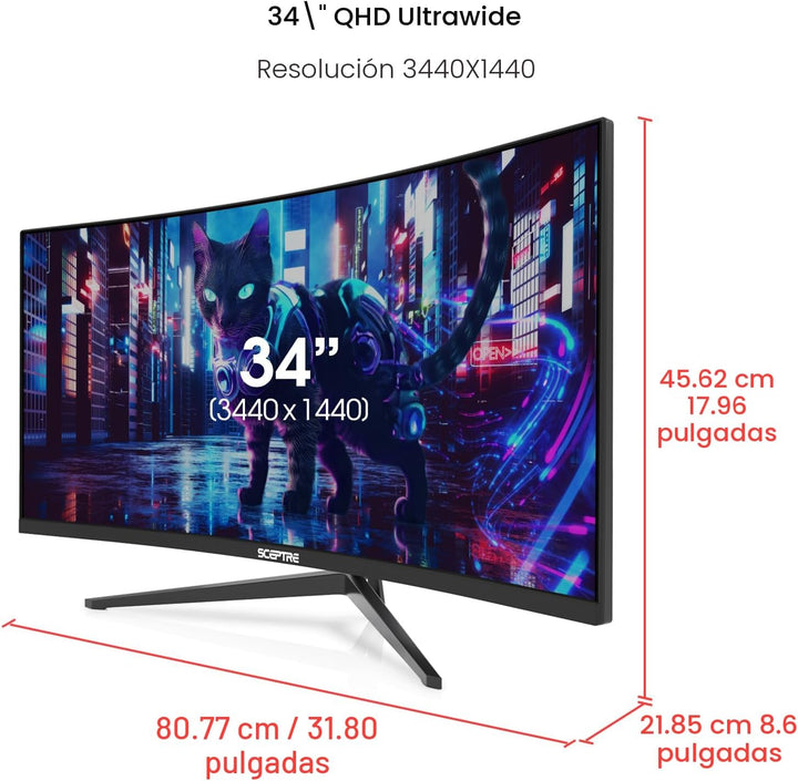Sceptre - Monitor curvo ultra ancho de 34 pulgadas WQHD 3440 x 1440...