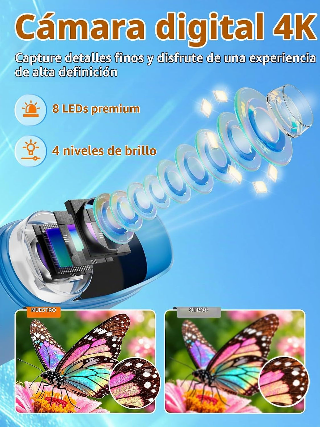 Microscopio digital de mano 1000X para niños, pantalla IPS de 2,4 "juguetes