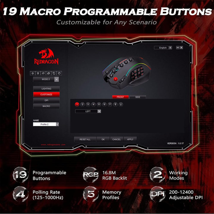 Redragon Ratón para Juegos, Ratón MMO para Juegos con hasta 12400 D...