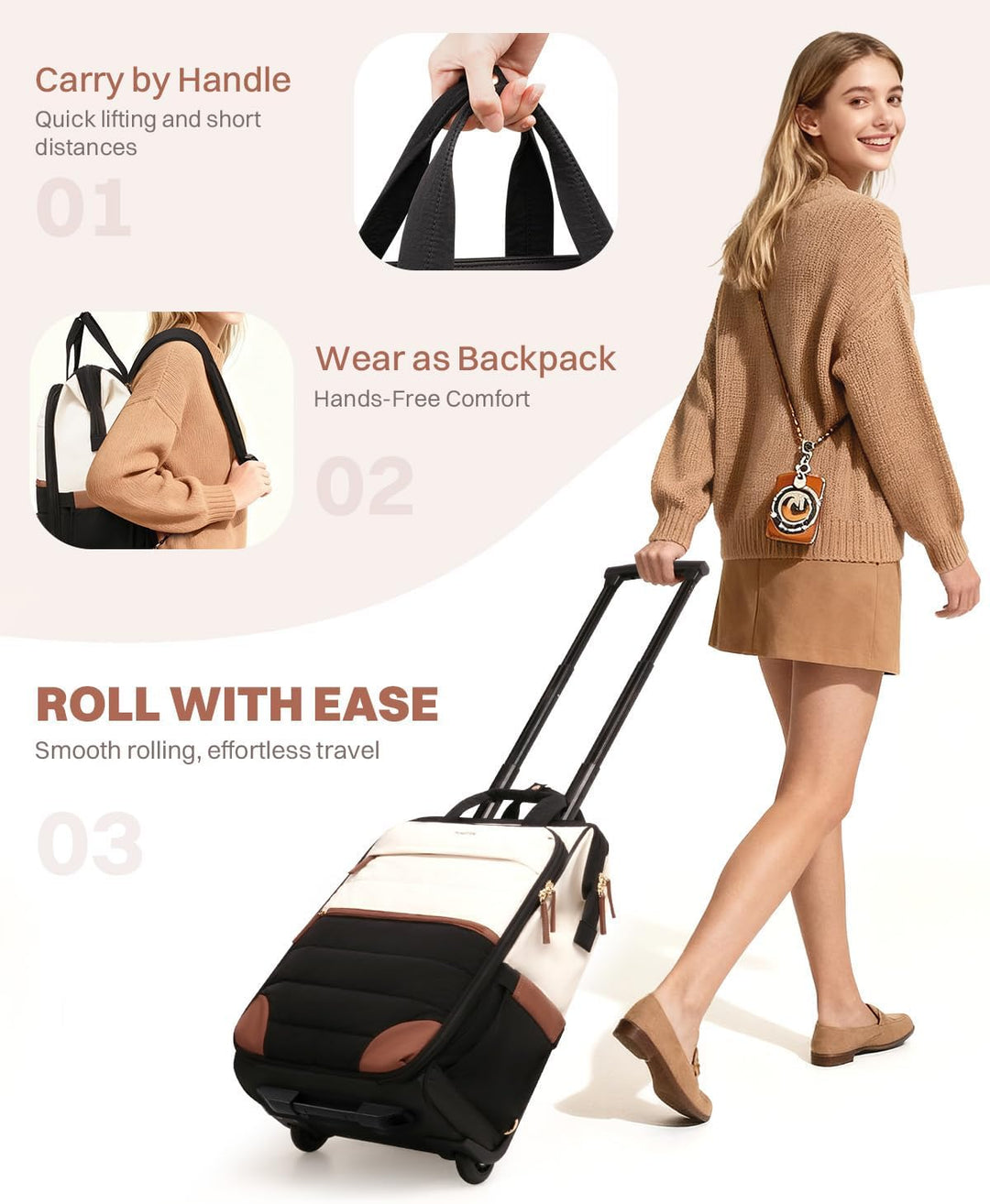 AUROTIER Mochila Puffer con Ruedas para Mujeres, Mochila de Viaje c...