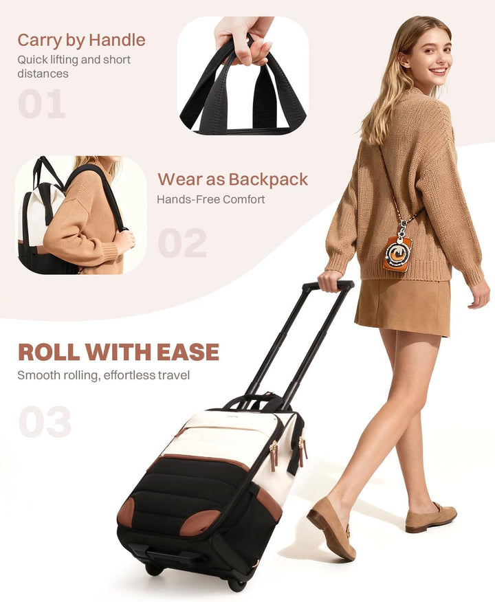 AUROTIER Mochila Puffer con Ruedas para Mujeres, Mochila de Viaje c...